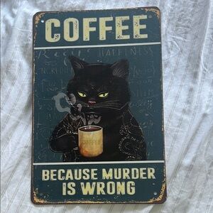Vintage Style Coffee Sign with Black Cat